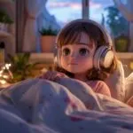 Manga Girl With Headphones in Cozy Room