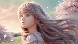 Manga Girl With Long Flowing Hair in Wind