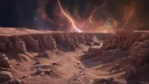 Mars Canyon With Long Stretch of Red Rock