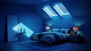 Moody Blue Light Spilling Over Bedroom Corners