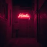 Neon Door in Empty Alley