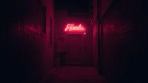 Neon Door in Empty Alley