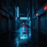 Neon Lights in Empty Wet Alley