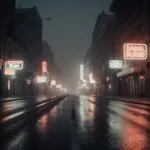 Neon Lights Over Empty Street