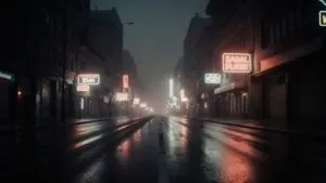 Neon Lights Over Empty Street
