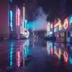 Neon-lit Street With Retro Signboards