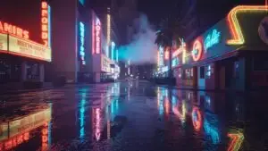 Neon-lit Street With Retro Signboards