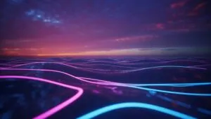 Neon Ripple Waves Over Dark Surface