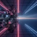 Neon Vector Grid Collapsing Into Centerpoint