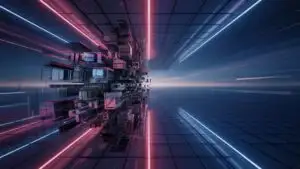 Neon Vector Grid Collapsing Into Centerpoint