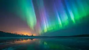 Northern Lights Over Frozen Lake