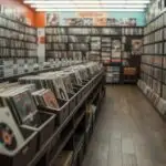 Nostalgic Record Shop With Vintage Vinyl Display