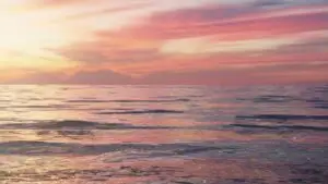 Ocean Horizon Under Pink Sunset