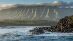 Ocean Waves Hitting Black Lava Rocks