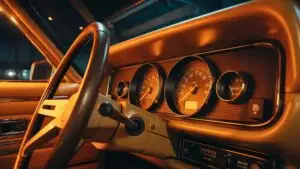 Old Car Dashboard With Orange Vintage Lights