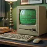 Old Computer Setup With Green Text Screen