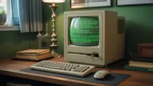 Old Computer Setup With Green Text Screen