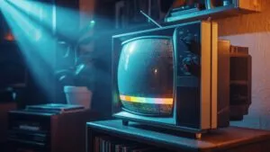 Old CRT TV Glowing in Dark Room