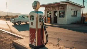 Old Gasoline Pump Retro Service Station Scene