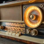Old Radio Receiver Dial Glowing Warm Light Static