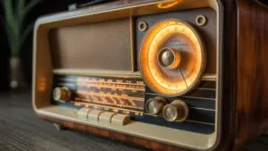 Old Radio Receiver Dial Glowing Warm Light Static