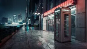 Old Telephone Booth Urban Night Scene Rainy Vibe