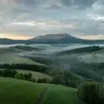 Open Landscape Soft Cloudy Sky Green Hills View
