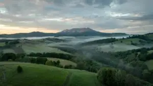 Open Landscape Soft Cloudy Sky Green Hills View