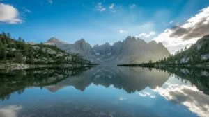Panoramic Vista of Serene Mountain Lake Reflection