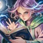 Pastel Witch Reading Under Moonlight