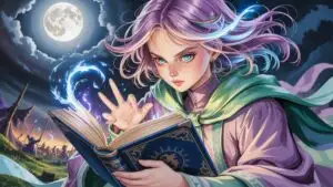 Pastel Witch Reading Under Moonlight