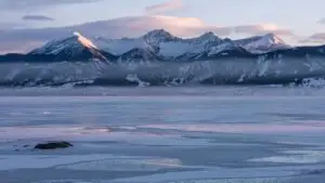 Peaceful Blue Tones Frozen Lake Mountain View