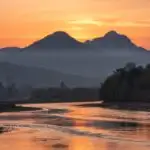 Peaceful Nature Wide River Orange Sunset