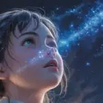 Peaceful Night: Manga Portrait Looking Up at the Cosmos
