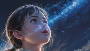 Peaceful Night: Manga Portrait Looking Up at the Cosmos