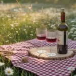 Picnic Blanket Red Wine Field Daisies Outdoor