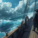 Pirate Captain Ship Deck Stormy Ocean View