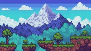 Pixelated Mountain Landscape 16-Bit Super Nintendo Style