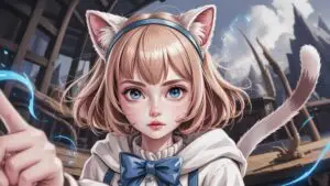 Playful Anime Portrait: Cat Ear Girl with Soft Colors