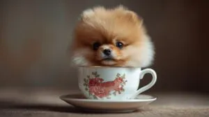 Pomeranian in a Tea Cup Aesthetic