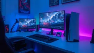 PS5 Gaming Setup on White Desk