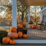 Pumpkins on Porch During Golden Hour