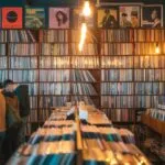 Record Store Interior Vinyl Shelves Warm Lighting