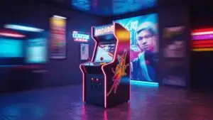 Retro Arcade Machine With Neon Lights