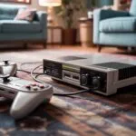 Retro Game Console on Carpet With Two Controllers