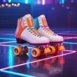 Retro Roller Skates on Colorful Floor