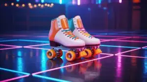 Retro Roller Skates on Colorful Floor