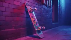 Retro Skateboard Leaning Against Brick Wall