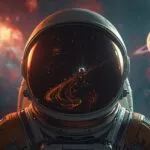 Retro Space Suit Helmet View Planets