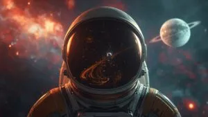 Retro Space Suit Helmet View Planets